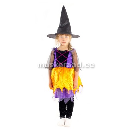 Halloweeni nõiakleit lilla piha ja oranžiseelikuosaga