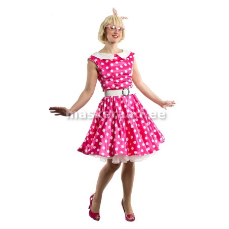 50 -ndad roosa, valgete täppidega atlaskleit S