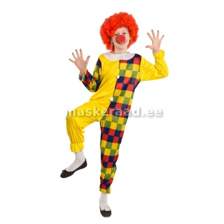 Kloun kollases ruudulises kostüümis