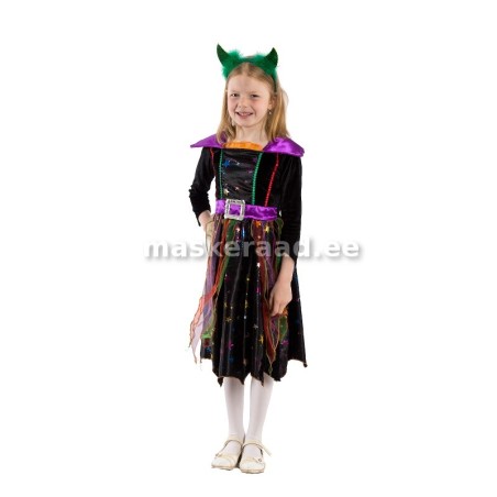 Halloweeni nõiakleit lilla krae ja tähesäraga