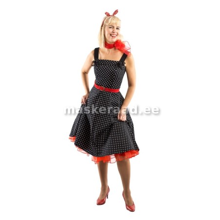 50 -ndad must täpiline kleit laiade õlapaeltega