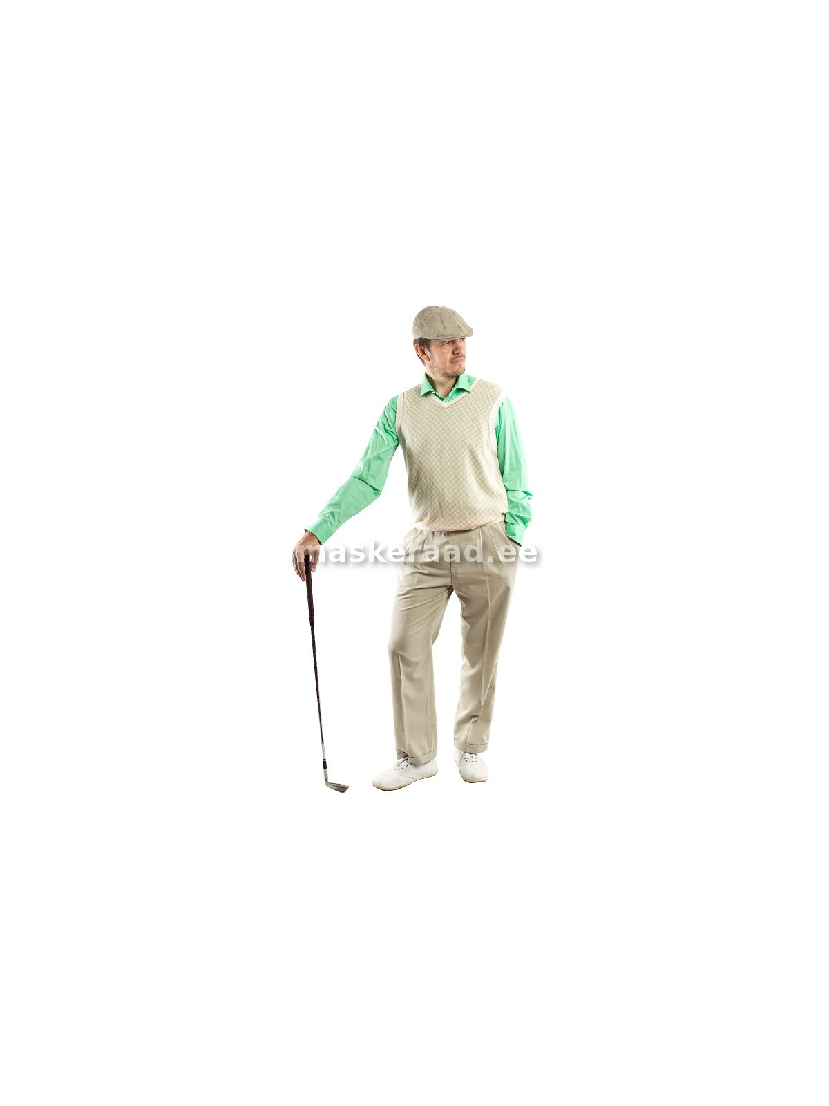 19-20saj, golfimängija beežiruudulises kootud vestis