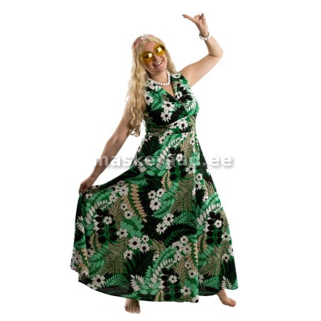 70-ndad hipi pika roheka lillelise kleidiga