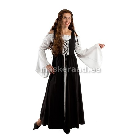 .Keskaegne neiu mustas nöörkinnisega pealiskleidis
