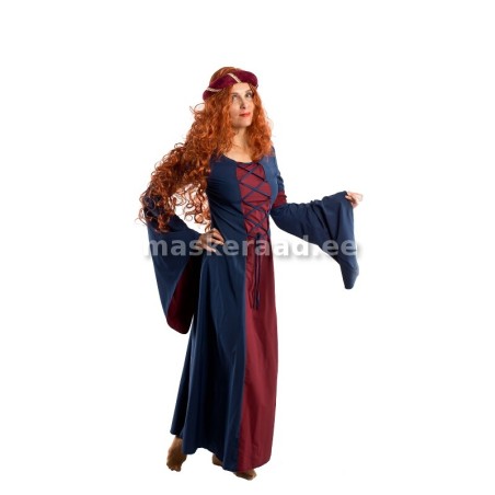 .Keskaegne neiu sinises, punase esiliistuga kleidis