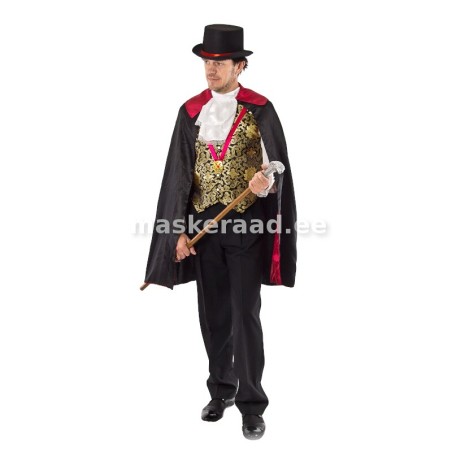 Dracula kuldse vestiga ja roosal lindil märgiga