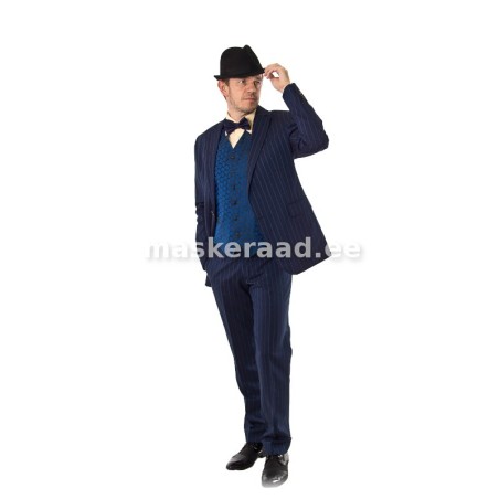 20 -30 ndate meeste tumesinine triibuga ülikond, erksinise vestiga