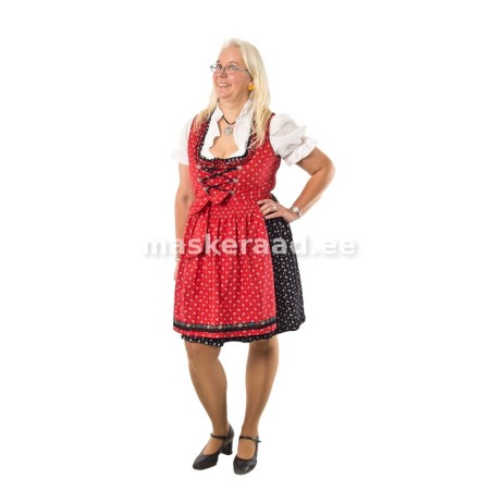 Baieri naine punasekirju pihaosa ja põllega kleidis