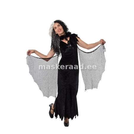 Halloweeni sametine nõia kleit võrgust tiibadega käte all