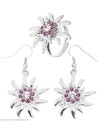 "EDELWEISS EARRINGS & RING WITH CLEAR & PINK STRASS"
