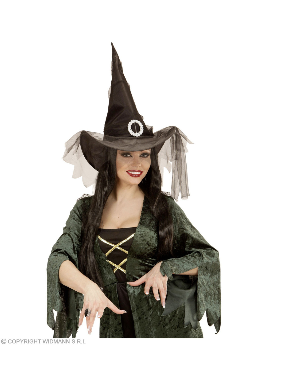 "BLACK WITCH HAT WITH TULLE"