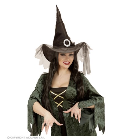 "BLACK WITCH HAT WITH TULLE"