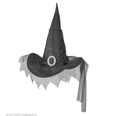 "BLACK WITCH HAT WITH TULLE"
