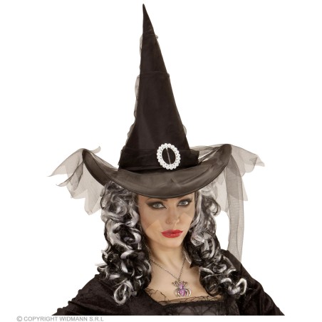 "BLACK WITCH HAT WITH TULLE"