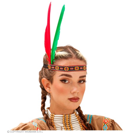 "NATIVE INDIAN HEADBAND WITH 2 FEATHERS" 2 colors ass.