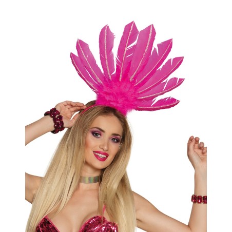 Samba neoonroosa sulgedega peaehe