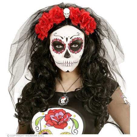 6 punase roosiga peavõru pealuu ja looriga | Maskeraad