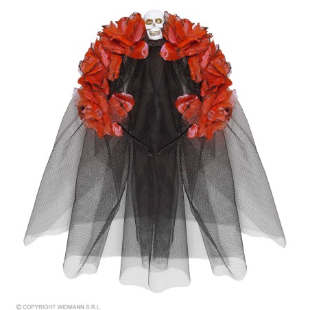 6 punase roosiga peavõru pealuu ja looriga | Maskeraad