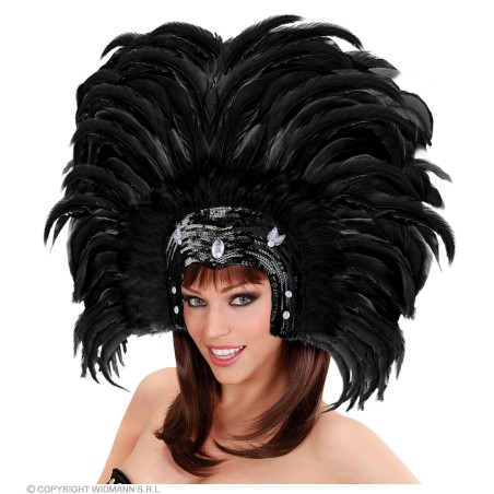 "FEATHERED BRAZIL HEADDRESS" - black