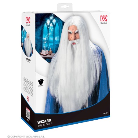 Võluri valge pikk habeme ja paruka komplekt