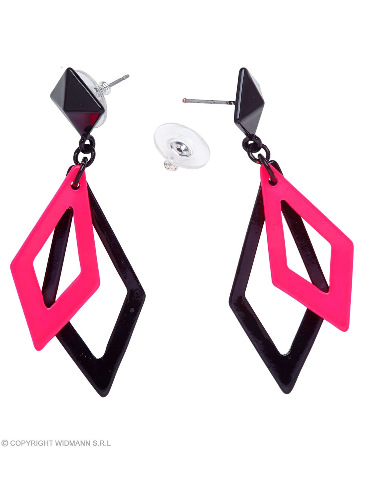 Roosa/musta rippuvate rombidega kõrvarõngad