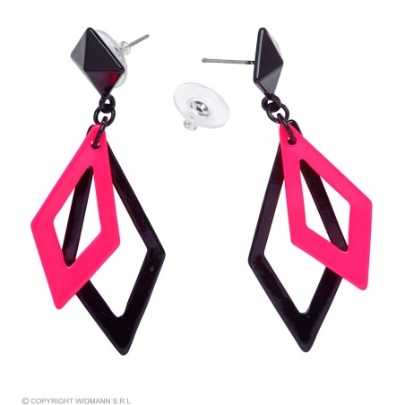Roosa/musta rippuvate rombidega kõrvarõngad