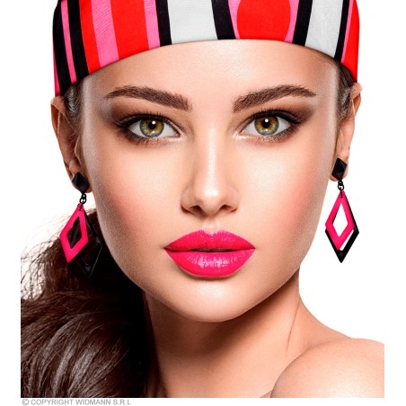 Roosa/musta rippuvate rombidega kõrvarõngad