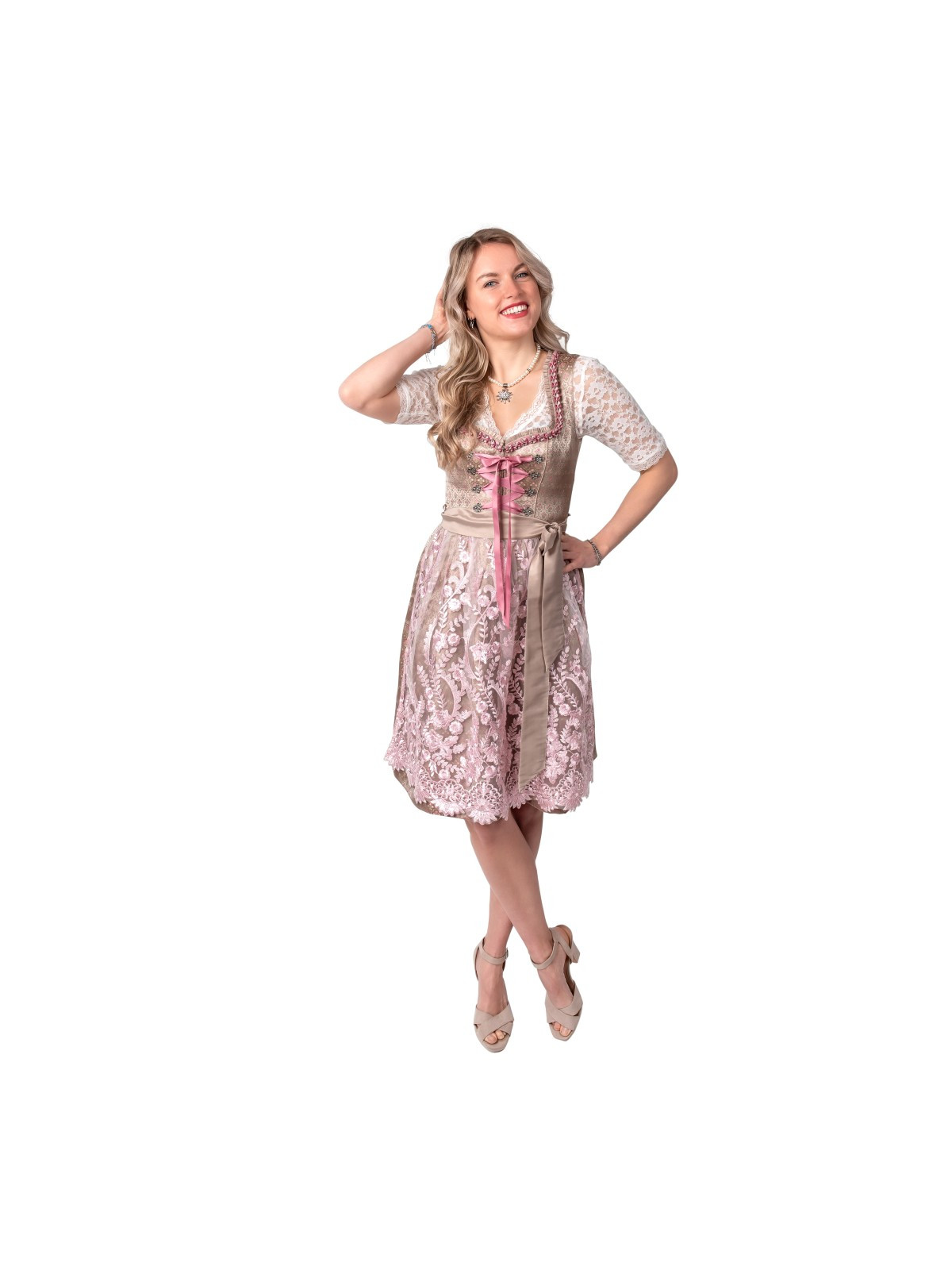 Delux Baieri kreem kleit roosa pitspõllega | Maskeraad