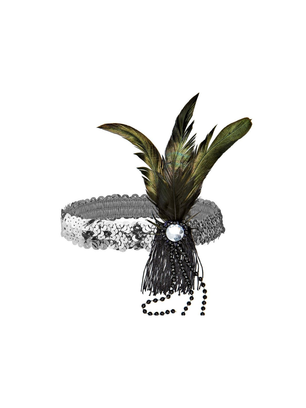 Hõbelitter peaehe sulgede ja suure teemantiga