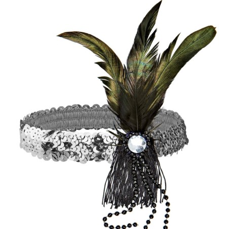 Hõbelitter peaehe sulgede ja suure teemantiga