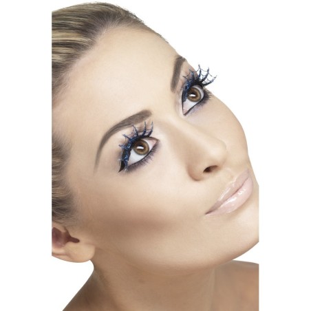 Eyelashes Spiderwebs with Glitter Blue Contains Glue