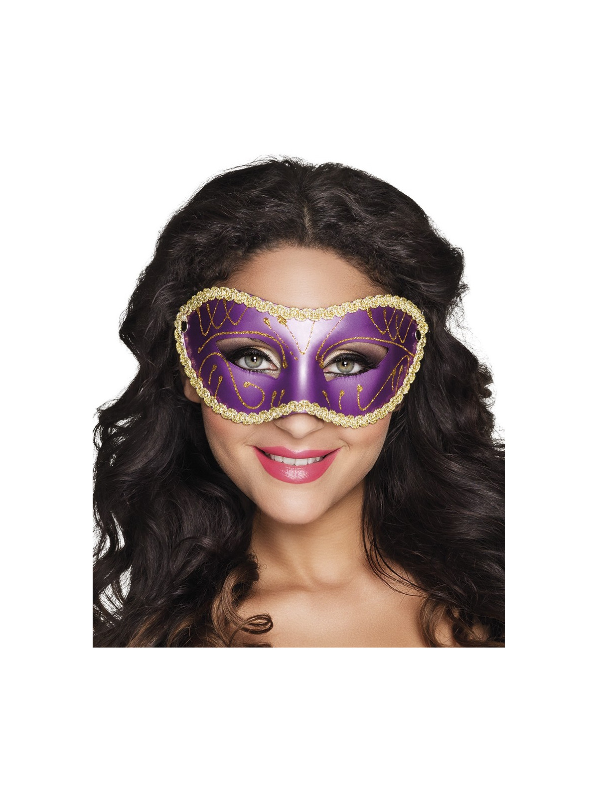 Pidulik lilla mask kuldse kirja ja nöörkaunistusega