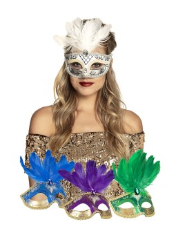 Pidulik sulgedega mask kullaga/hõbedaga