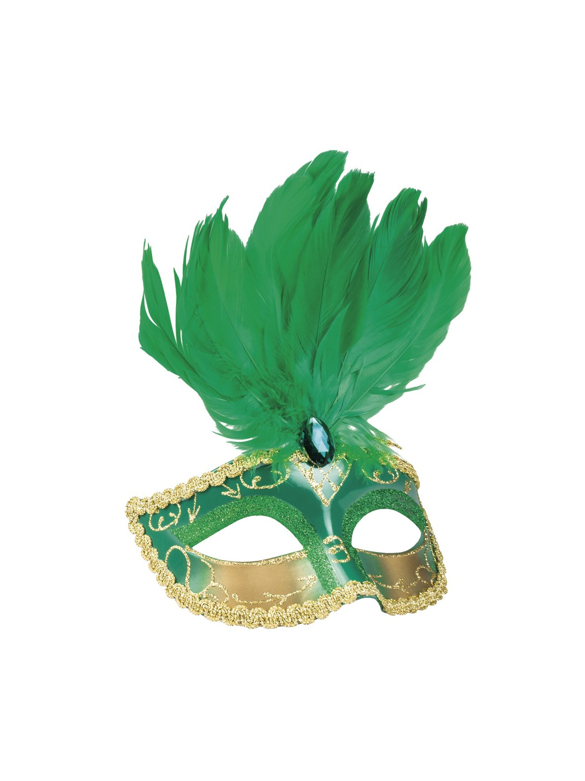 Pidulik roheline sulgedega mask kullaga