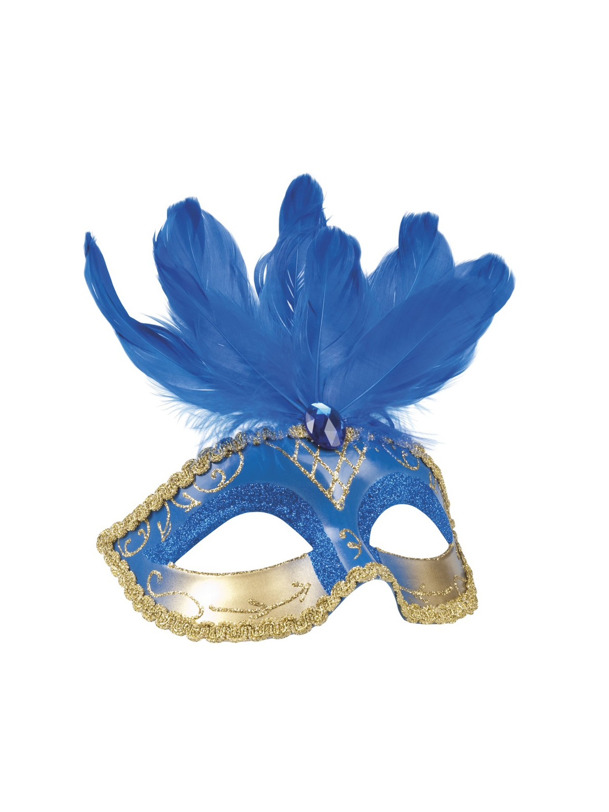 Pidulik sinine sulgedega mask kullaga