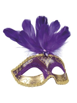 Pidulik lilla sulgedega mask kullaga