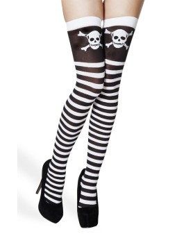 Ülepõlve sukad/põlvikud mustvalge triip pealuuga