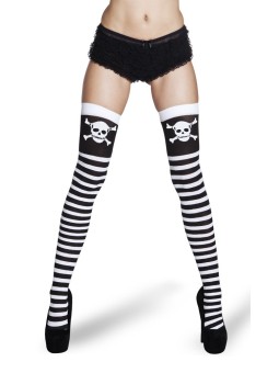 Ülepõlve sukad/põlvikud mustvalge triip pealuuga