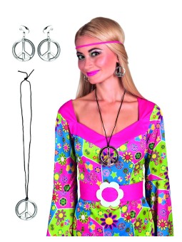 Hõbedane hipimärgiga kõrvarõngaste ja kaelaehte komplekt