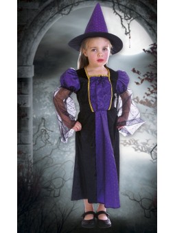 Poolpikk tüdruku nõia kleidike mütsiga 3-4