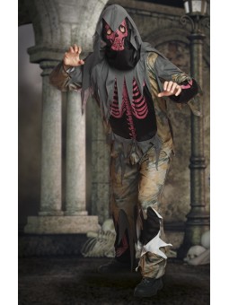 Täiskasvanute punaste ribidega ja maskiga kostüüm L-XL