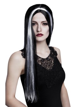 Nõia pikk must parukas hallide salkudega