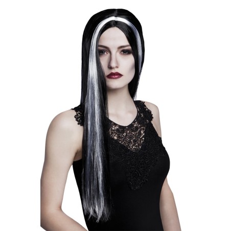 Nõia pikk must parukas hallide salkudega