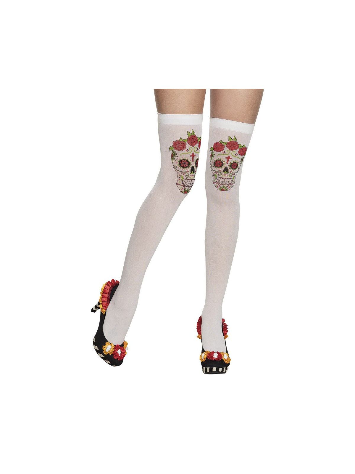 Valged ülepõlve põlvikud/sukad pealuudega