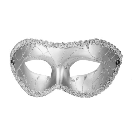 Pidulik hõbedane mask hõbedase kirja ja nöörkaunistusega