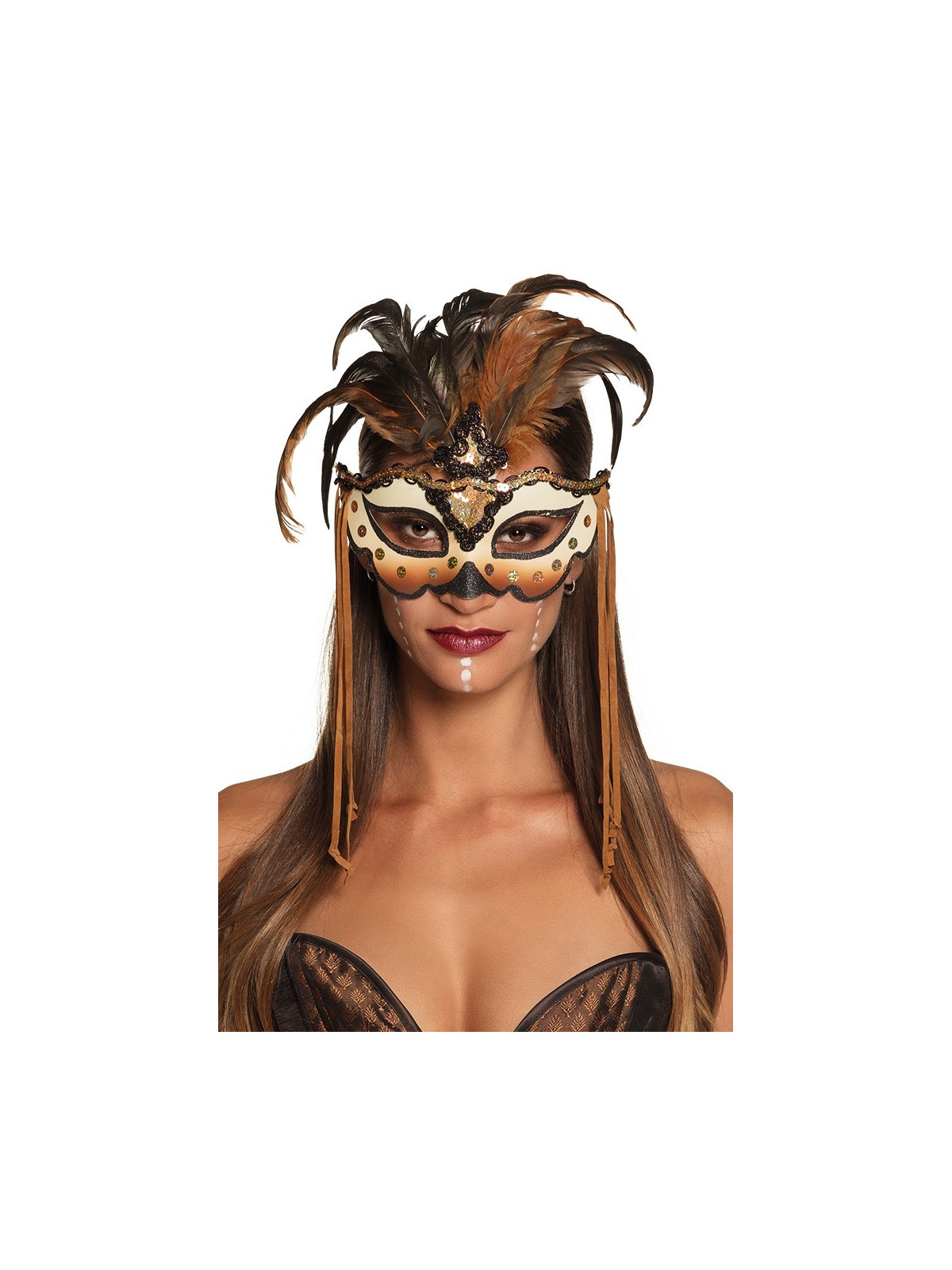 Kuldse tooniga narmastega mask