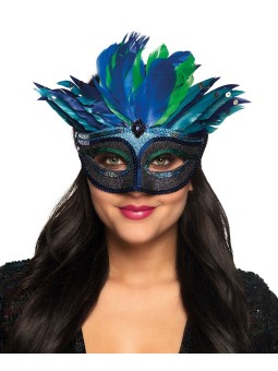 Siniste roheliste sulgedega mask