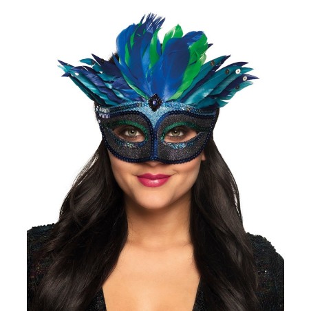 Siniste roheliste sulgedega mask