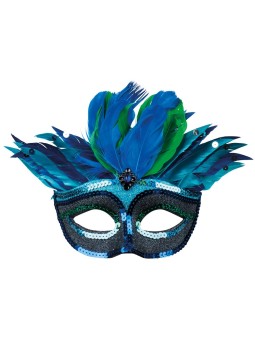 Siniste roheliste sulgedega mask