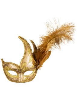 Kuldne kõrgem kuldne mask sulgedega